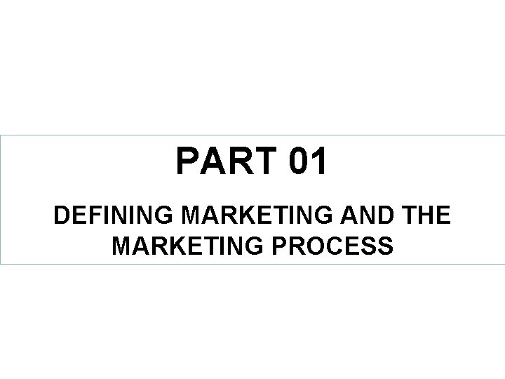 PART 01 DEFINING MARKETING AND THE MARKETING PROCESS 