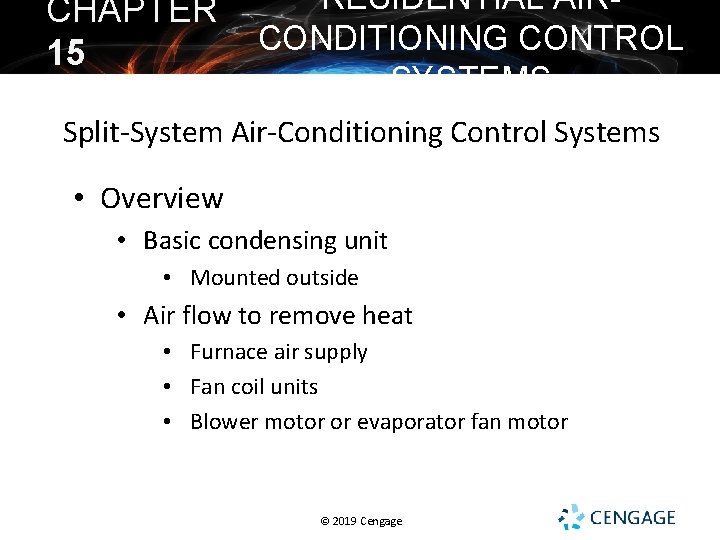 2019 Cengage CHAPTER 15 RESIDENTIAL AIRCONDITIONING CONTROL SYSTEMS
