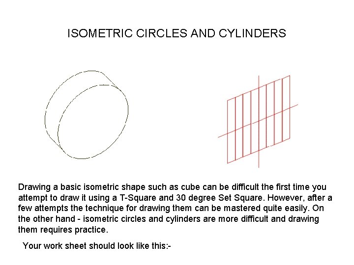 ISOMETRIC CIRCLES AND CYLINDERS Drawing a basic isometric shape such as cube can be