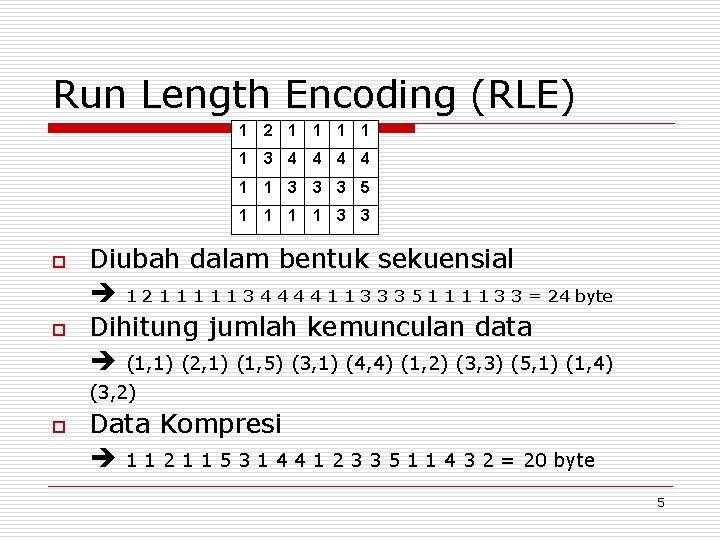 Run Length Encoding (RLE) 1 2 1 1 1 3 4 4 1 1