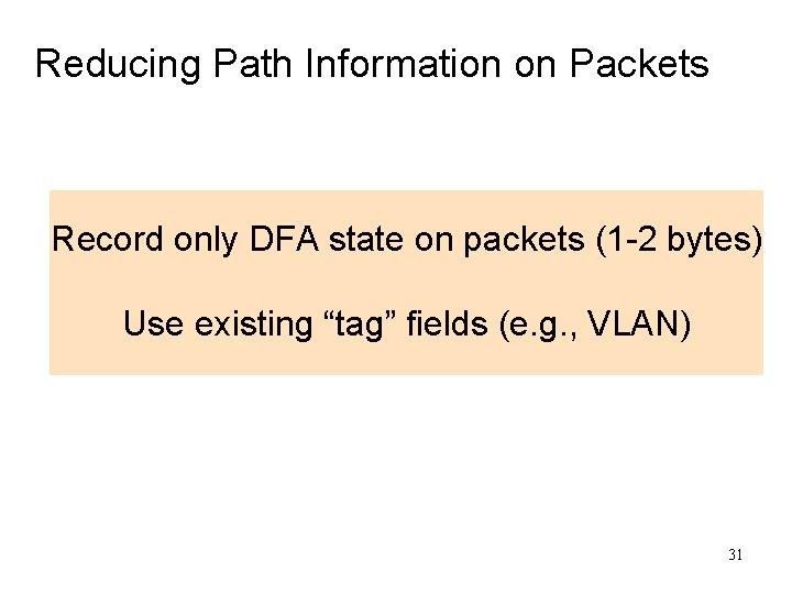 Reducing Path Information on Packets • Observation 1: Queries already tell us what’s needed! Reducing Path Information on Packets • Observation 1: Queries already tell us what’s needed!