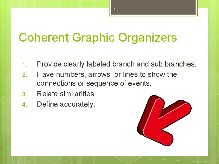 6 Coherent Graphic Organizers 1. 2. 3. 4. Provide clearly labeled branch and sub