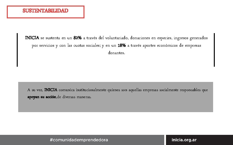 SUSTENTABILIDAD INICIA se sustenta en un 82% a través del voluntariado, donaciones en especies,