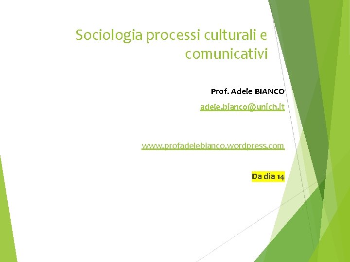 Sociologia processi culturali e comunicativi Prof. Adele BIANCO adele. bianco@unich. it www. profadelebianco. wordpress.