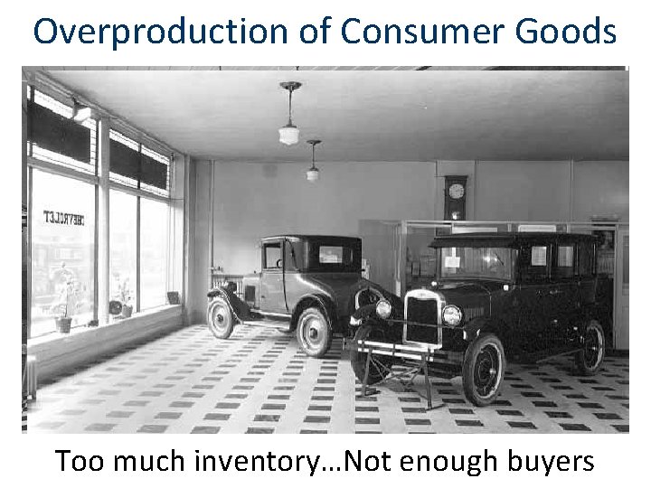 Overproduction of Consumer Goods Too much inventory…Not enough buyers 