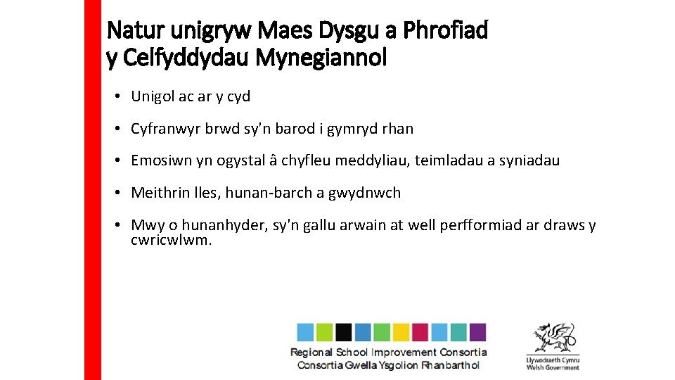 Natur unigryw Maes Dysgu a Phrofiad y Celfyddydau Mynegiannol • Unigol ac ar y