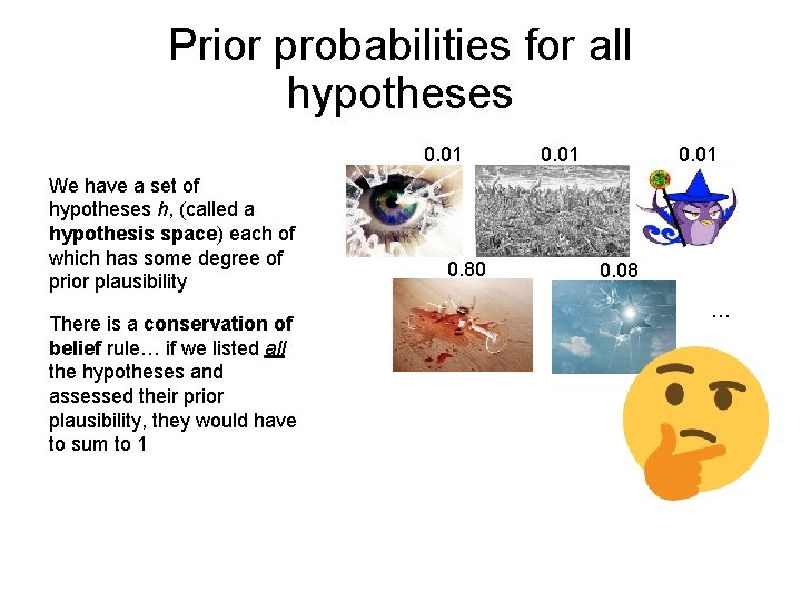 Prior probabilities for all hypotheses 0. 01 We have a set of hypotheses h,