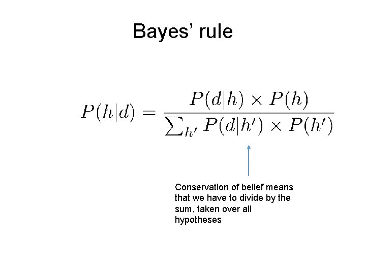 Bayes’ rule Conservation of belief means that we have to divide by the sum,