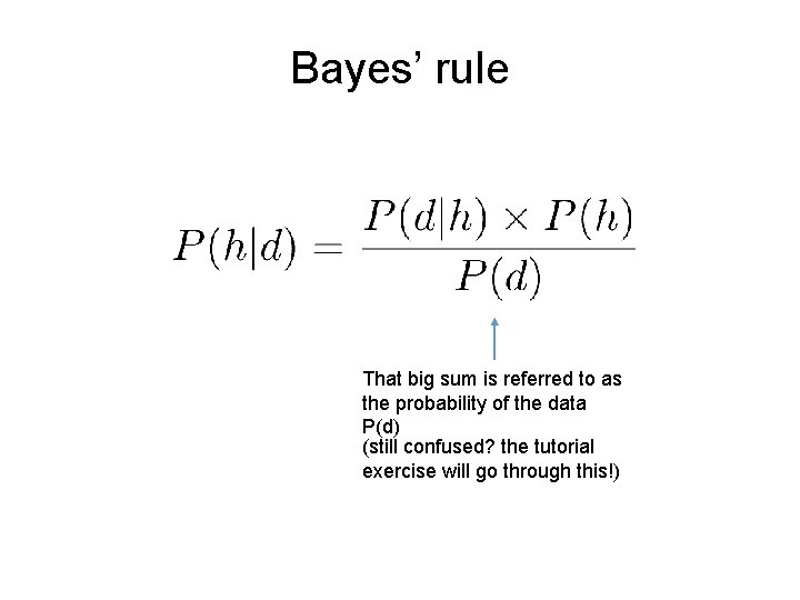 Bayes’ rule That big sum is referred to as the probability of the data