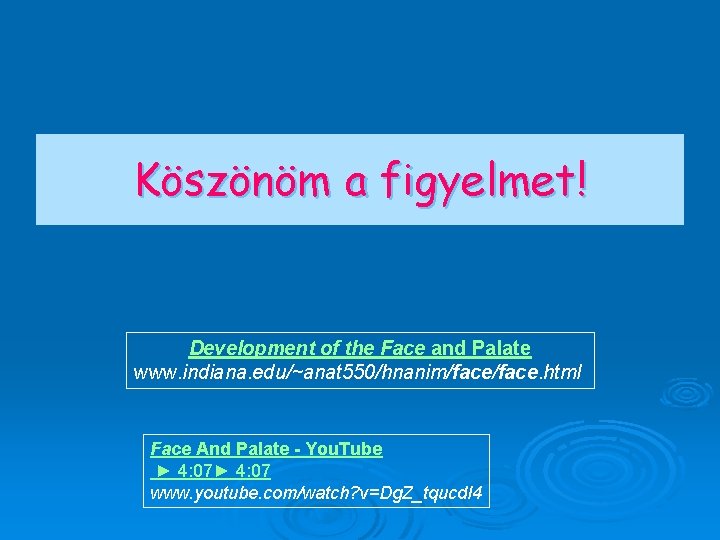 Köszönöm a figyelmet! Development of the Face and Palate www. indiana. edu/~anat 550/hnanim/face. html