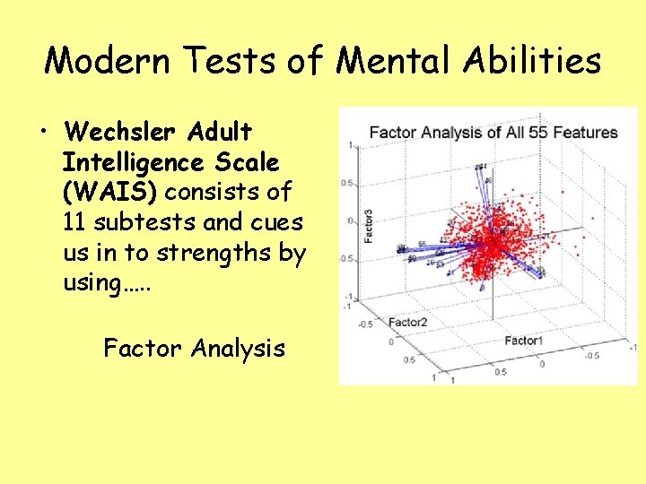 Modern Tests of Mental Abilities • Wechsler Adult Intelligence Scale (WAIS) consists of 11