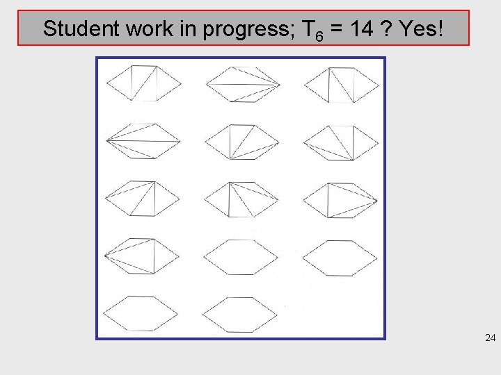 Student work in progress; T 6 = 14 ? Yes! 24 