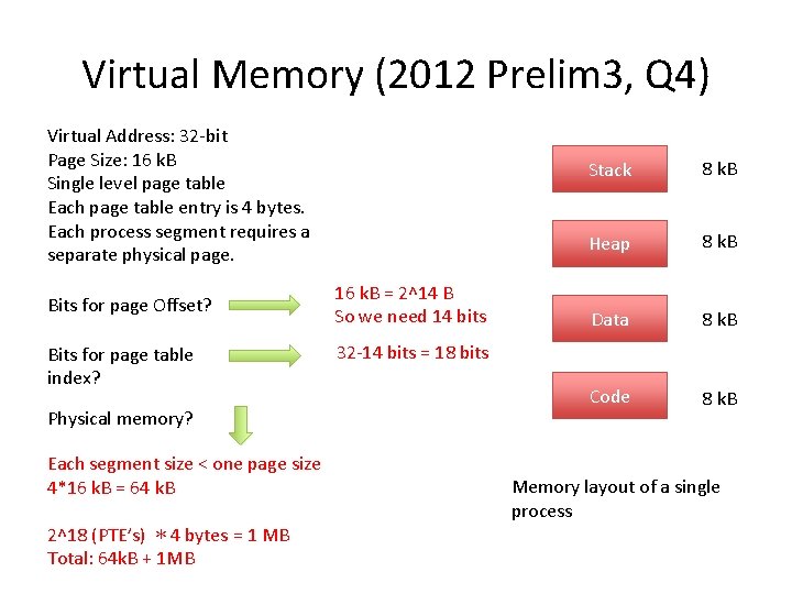 Virtual Memory (2012 Prelim 3, Q 4) Virtual Address: 32 -bit Page Size: 16