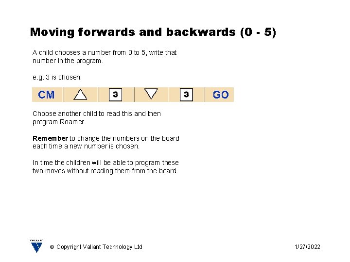 Moving forwards and backwards (0 - 5) A child chooses a number from 0