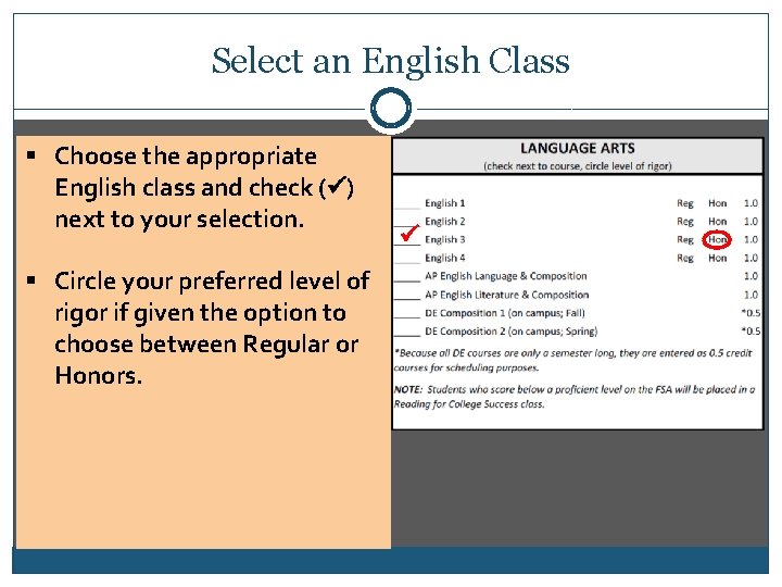 Select an English Class § Choose the appropriate English class and check ( )