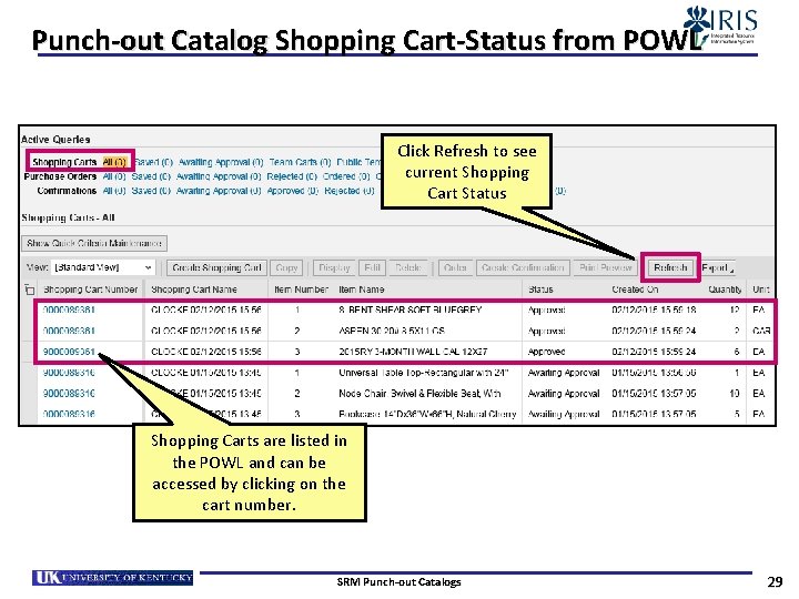 Punch-out Catalog Shopping Cart-Status from POWL Click Refresh to see current Shopping Cart Status