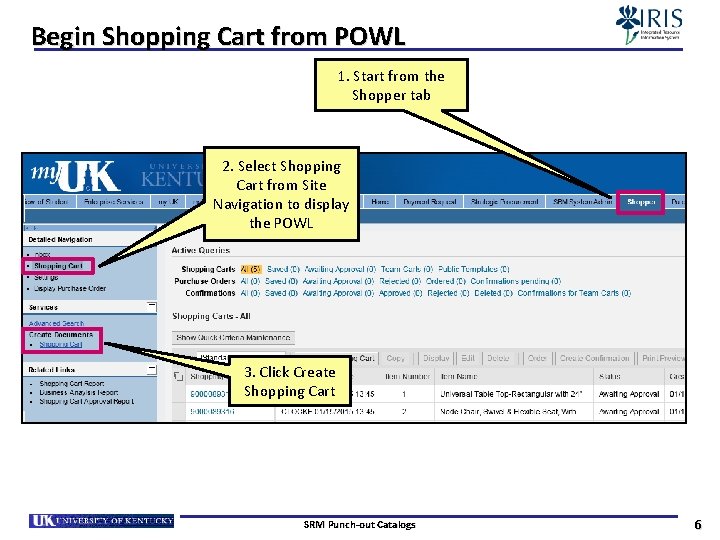 Begin Shopping Cart from POWL 1. Start from the Shopper tab 2. Select Shopping