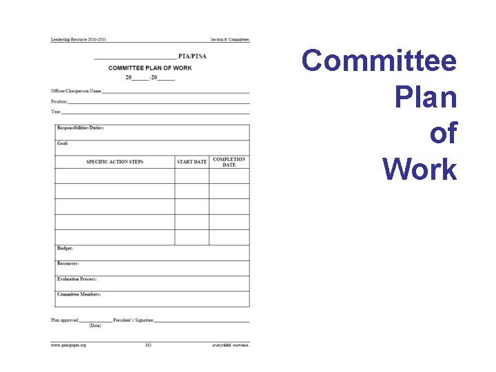 Committee Plan of Work 