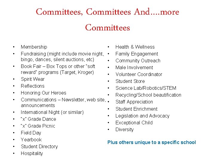 Committees, Committees And…. more Committees • • • • Membership Fundraising (might include movie