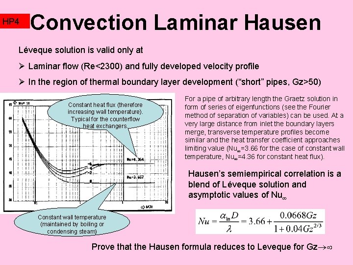 HP 4 Convection Laminar Hausen Léveque solution is valid only at Ø Laminar flow