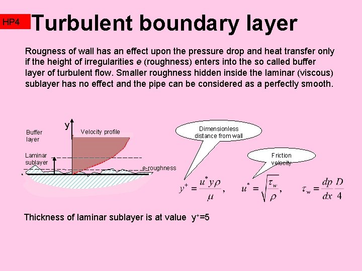 HP 4 Turbulent boundary layer Rougness of wall has an effect upon the pressure