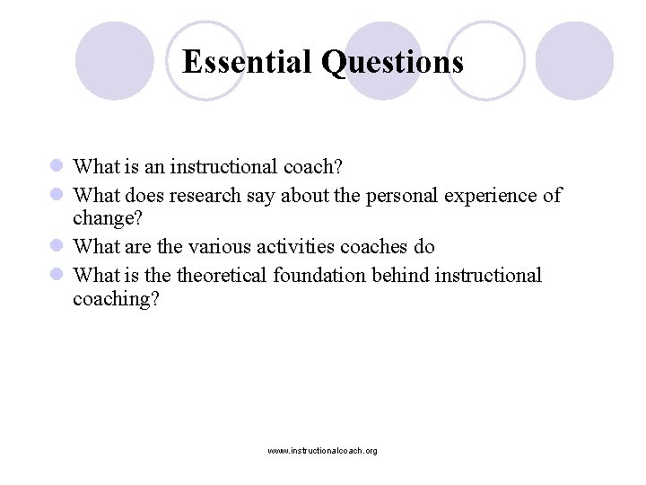 Essential Questions l What is an instructional coach? l What does research say about