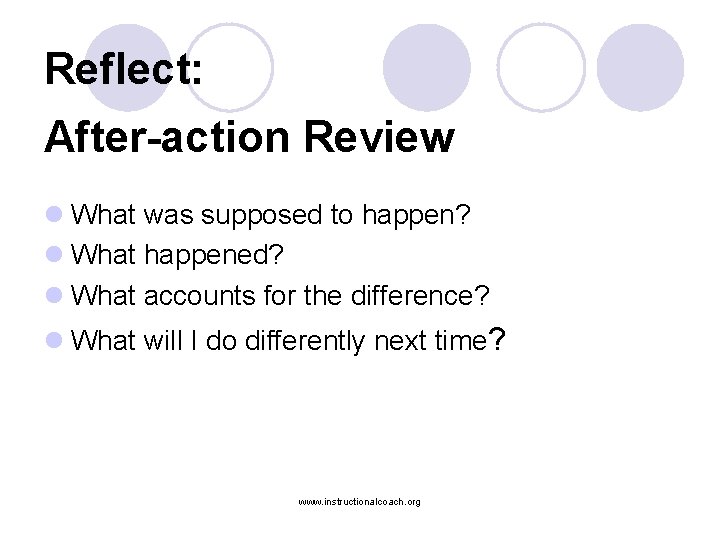 Reflect: After-action Review l What was supposed to happen? l What happened? l What