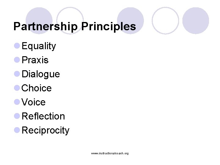 Partnership Principles l Equality l Praxis l Dialogue l Choice l Voice l Reflection