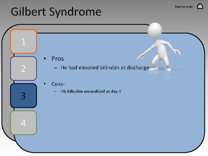 Gilbert Syndrome 1 2 • Pros – He had elevated bilirubin at discharge •