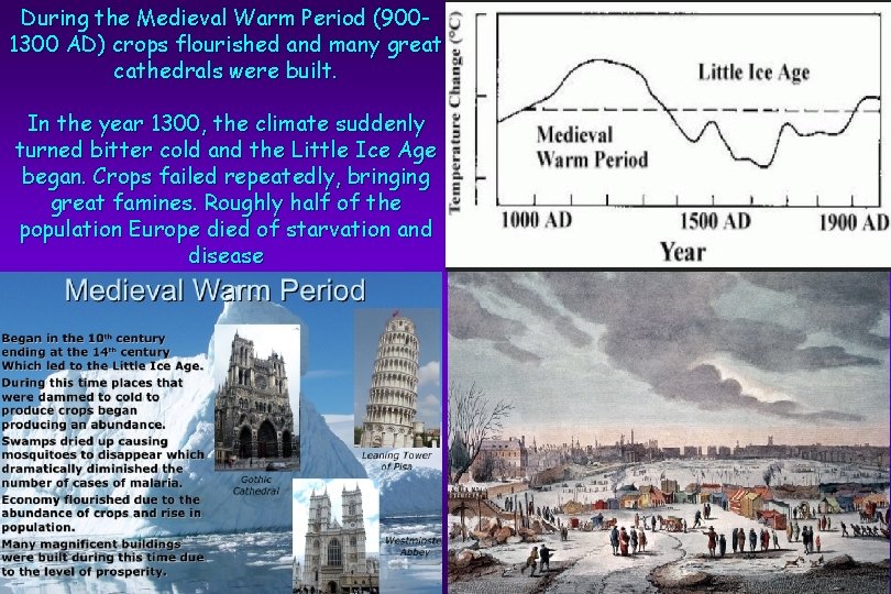 During the Medieval Warm Period (9001300 AD) crops flourished and many great cathedrals were