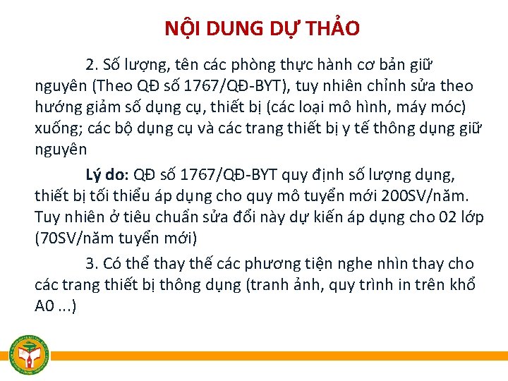NỘI DUNG DỰ THẢO 2. Số lượng, tên các phòng thực hành cơ bản