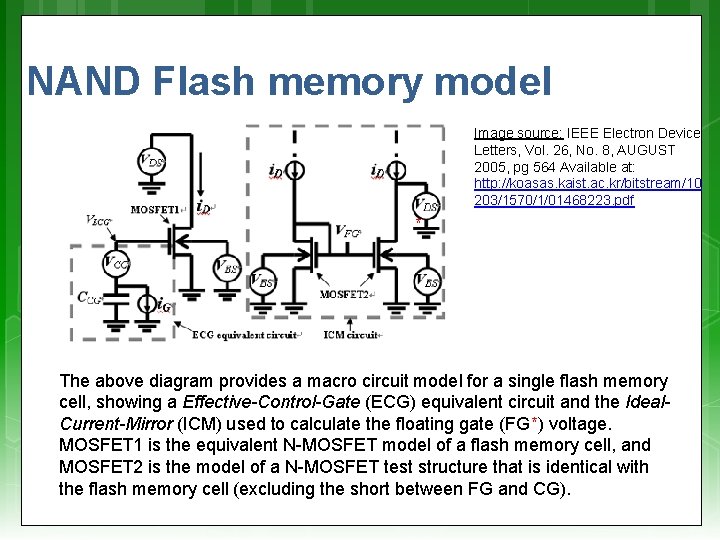 NAND Flash memory model Image source: IEEE Electron Device Letters, Vol. 26, No. 8,