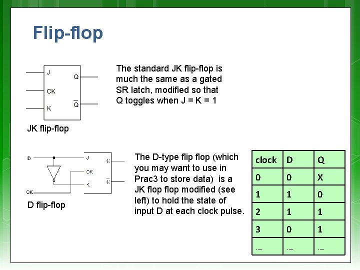 Flip-flop The standard JK flip-flop is much the same as a gated SR latch,