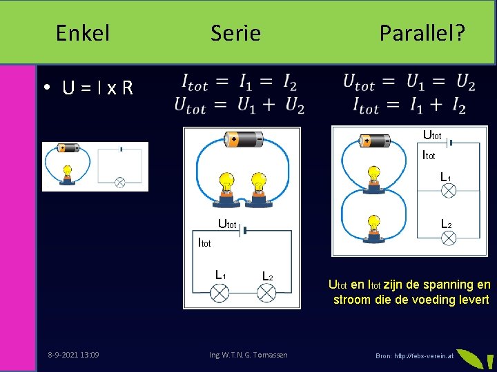 Enkel Serie Parallel? • U=Ix. R Utot Itot L 1 Utot L 2 Itot