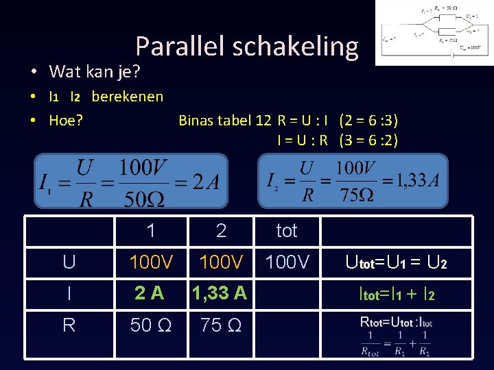 Parallel schakeling • Wat kan je? • I 1 I 2 berekenen • Hoe?