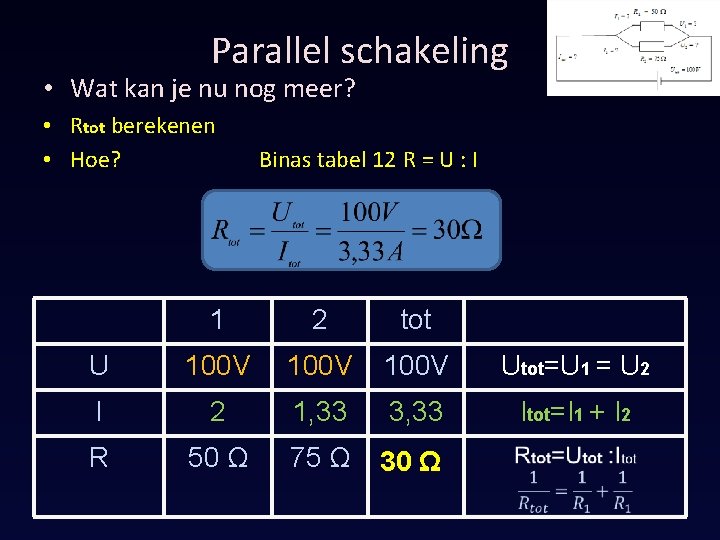 Parallel schakeling • Wat kan je nu nog meer? • Rtot berekenen • Hoe?