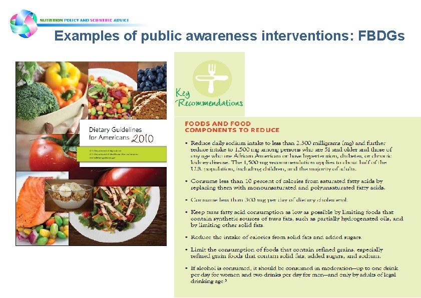 Examples of public awareness interventions: FBDGs Examples of public awareness interventions: FBDGs