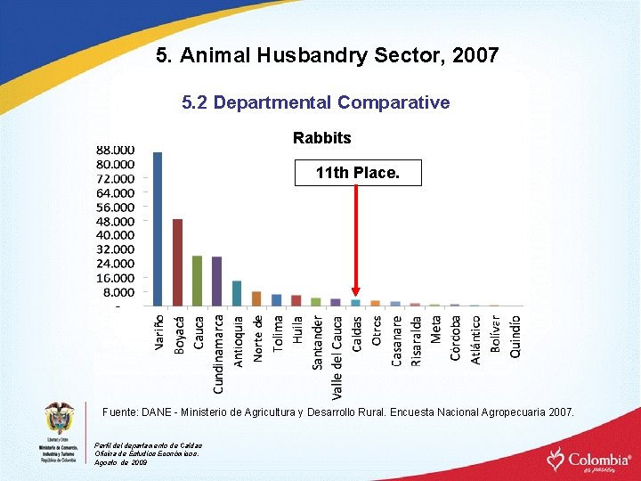 5. Animal Husbandry Sector, 2007 5. 2 Departmental Comparative Rabbits 11 th Place. Fuente: