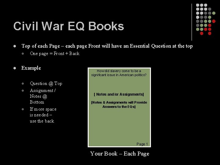 Civil War EQ Books l Top of each Page – each page Front will