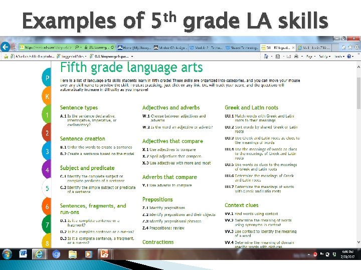 Examples of 5 th grade LA skills 