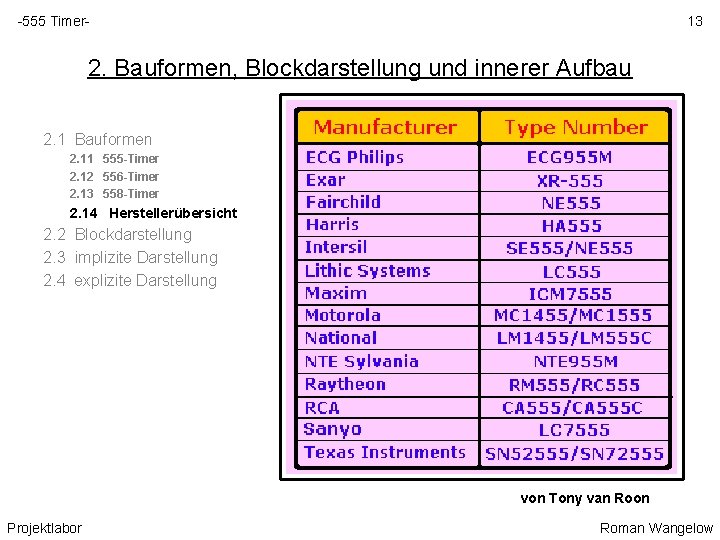 -555 Timer- 13 2. Bauformen, Blockdarstellung und innerer Aufbau 2. 1 Bauformen 2. 11