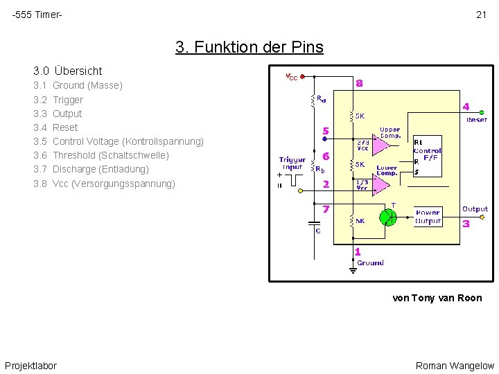 -555 Timer- 21 3. Funktion der Pins 3. 0 Übersicht 3. 1 3. 2