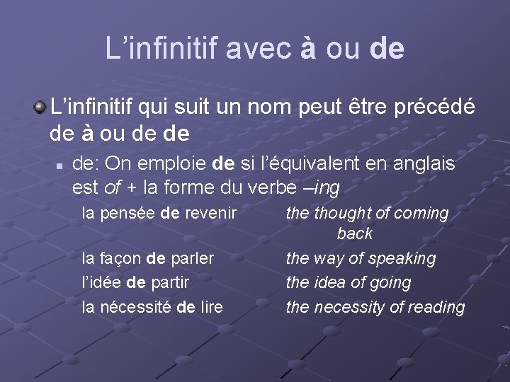 L’infinitif avec à ou de L’infinitif qui suit un nom peut être précédé de