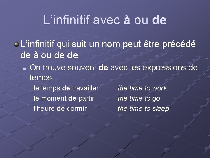 L’infinitif avec à ou de L’infinitif qui suit un nom peut être précédé de