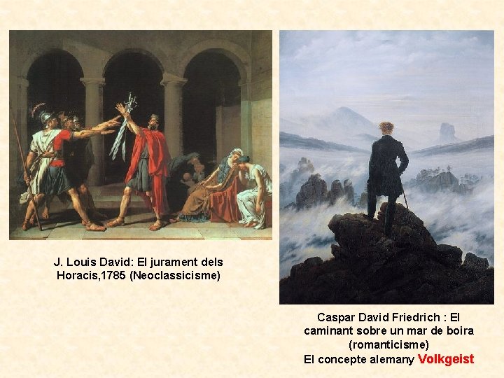 J. Louis David: El jurament dels Horacis, 1785 (Neoclassicisme) Caspar David Friedrich : El
