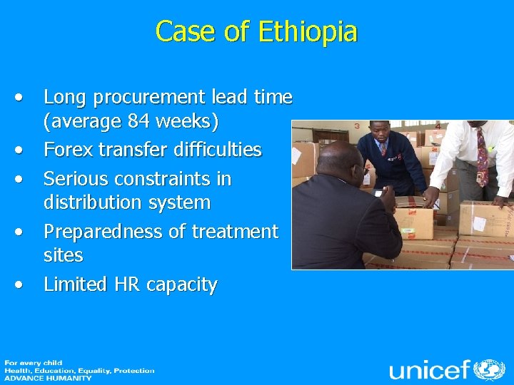 Case of Ethiopia • Long procurement lead time (average 84 weeks) • Forex transfer