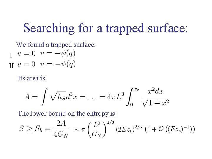 Searching for a trapped surface: We found a trapped surface: I II Its area