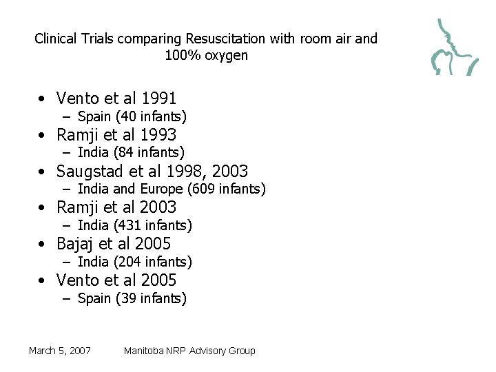 Clinical Trials comparing Resuscitation with room air and 100% oxygen • Vento et al