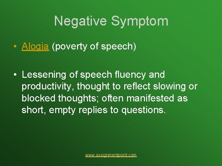 Symptoms of Schizophrenia www assignmentpoint com Symptoms of