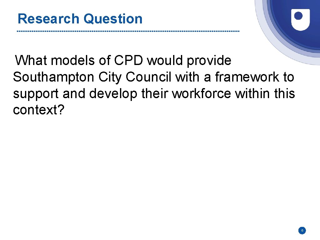 Research Question What models of CPD would provide Southampton City Council with a framework